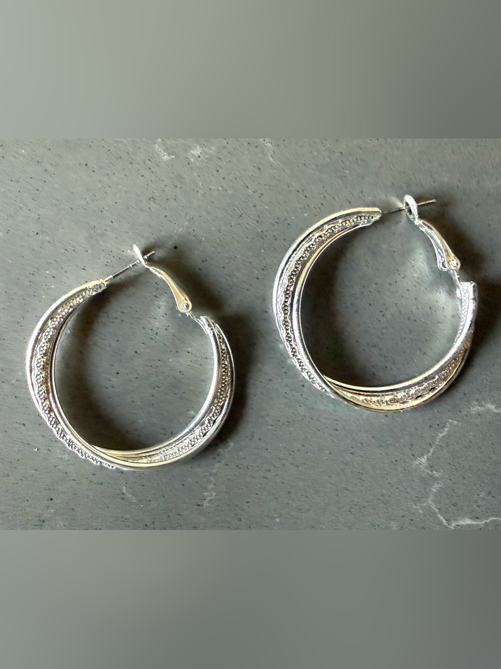 Silver Textured Hoop Earrings